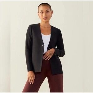 ADAY Strategy Blazer Black Collarless Single Button Recycled Stretch Jacket S‎
